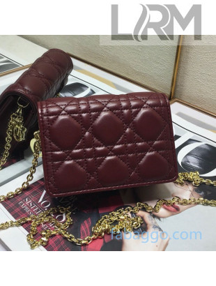 Dior Lady Dior Nano Pouch Clutch with Chain in Burgundy Cannage Calfskin 2020