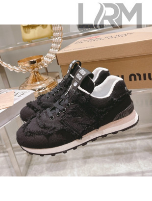 Miu Miu x New Balance 574 Denim Fringe Sneakers Black 2022