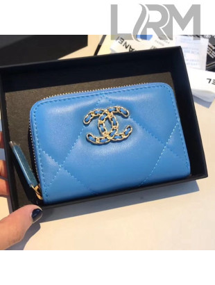 Chanel 19 Goatskin Zipped Coin Purse AP0949 Blue 2019