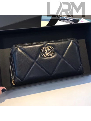 Chanel 19 Goatskin Long Zipped Wallet AP1063 Black 2019