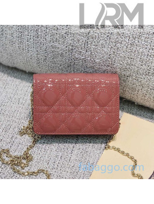 Dior Lady Dior Nano Pouch Clutch with Chain in Rose Pink Patent Cannage Leather 2020