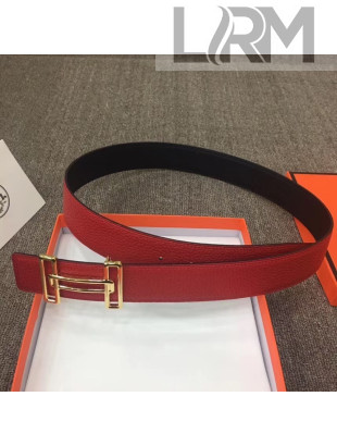 Hermes Width 3.8cm Calfskin Reversible Saddle 38 Belt Black/Red 2020