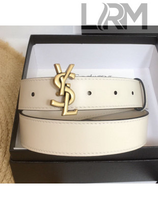 Saint Laurent Calfskin Belt 3cm with YSL Buckle White 2021