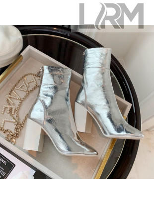 Chanel Metallic Leather High-Heel Short Boots Silver 2020