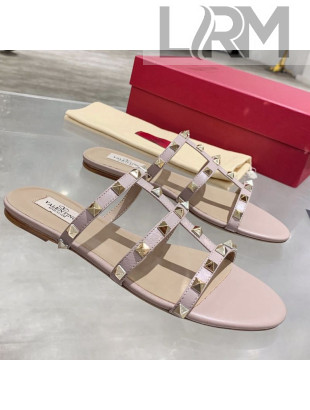 Valentino Rockstud Calfskin Flat Slide Sandal Dusty Pink 2021