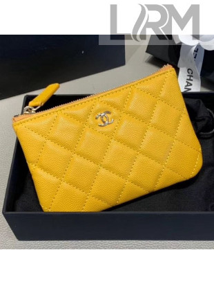 Chanel Quilted Grained Leather Classic Small Slim Pouch A82365 Yellow 2019