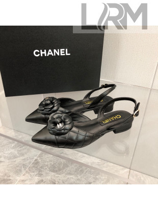 Chanel Quilted Lambskin Open Shoe/Slingback Pumps 2cm G38362 Black 2021 