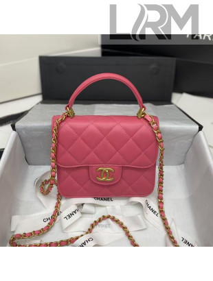 Chanel Quilted Lambskin Mini Flap Bag with Top Handle Pink 2021