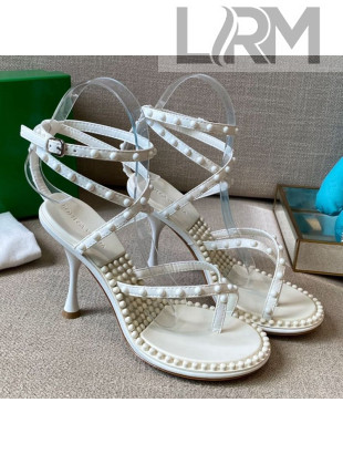 Bottega Veneta Dot Leather Ankle Wrap Sandals 9cm White 2021