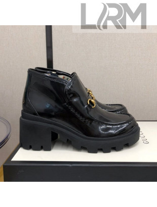 Gucci Shiny Leather High-Top Heel Loafers Black 2020