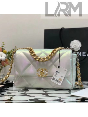 Chanel 19 Iridescent Calfskin Flap Bag AS1160 White 2021