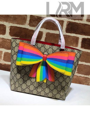 Gucci Children's GG Canvas Tote Bag with Rainbow 501804 Bow 2021