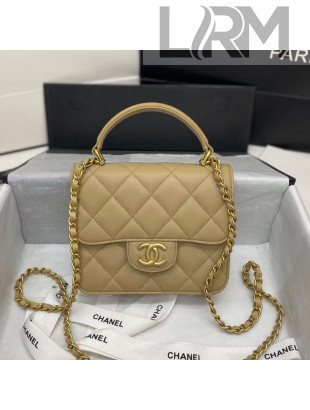 Chanel Quilted Lambskin Mini Flap Bag with Top Handle Apricot 2021