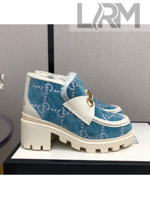 Gucci GG Velvet High-Top Heel Loafers Blue 2020