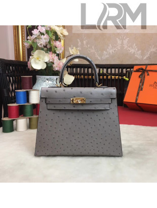 Hermes Original Ostrich Leather Kelly 25cm/28cm Grey