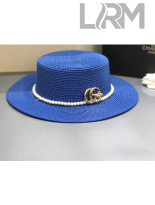 Gucci Straw Wide Brim Hat Royal Blue G11 2021