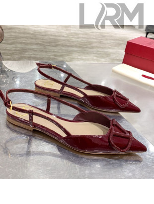 Valentino VLogo One-Tone Patent Leather Slingback Ballet Flat Burgundy 2021