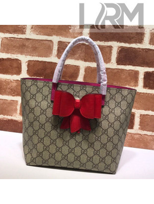 Gucci Children's GG Canvas Tote Bag with Bow 457323 Red 2021