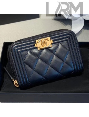 Chanel Quilted Smooth Lambskin Boy Zipped Coin Purse Black/Gold