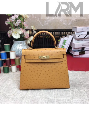 Hermes Original Ostrich Leather Kelly 25cm/28cm Ginger