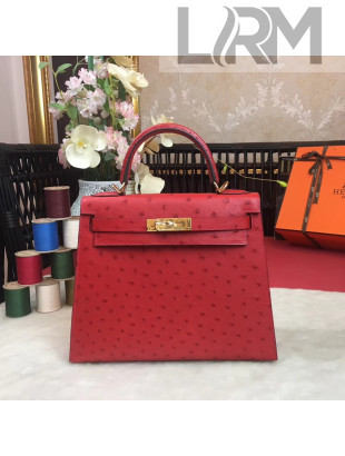 Hermes Original Ostrich Leather Kelly 25cm/28cm Red