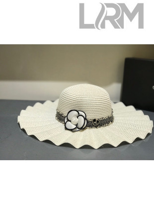 Chanel Straw Wave Wide Brim Hat White C25 2021