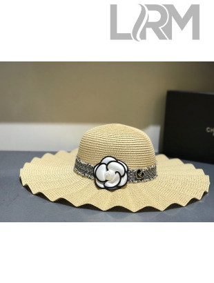 Chanel Straw Wave Wide Brim Hat Cream White C27 2021