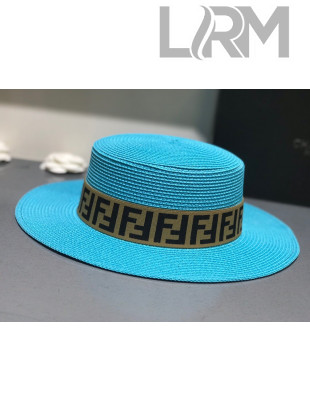 Fendi Straw Wide Brim Hat Blue F15 2021