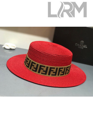 Fendi Straw Wide Brim Hat Red F18 2021