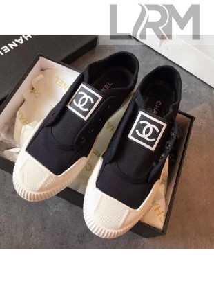 Chanel CC Label Fabric Sneakers Black 2019