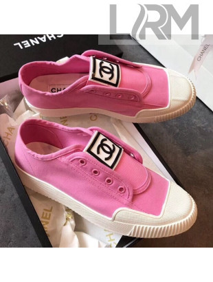 Chanel CC Label Fabric Sneakers Pink 2019