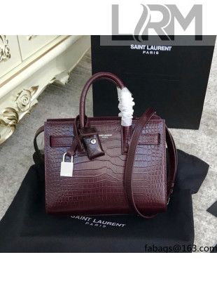 Saint Laurent Classic Nano Sac De Jour Bag in Embossed Crocodile Leather Burgundy 2021