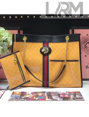 Gucci GG Patent Leather Rajah Large Tote 537219 Yellow 2019