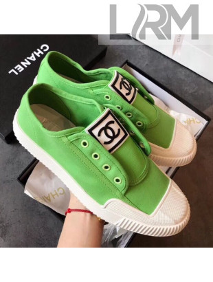 Chanel CC Label Fabric Sneakers Green 2019