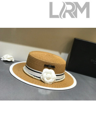 Chanel Straw Wide Brim Hat Khaki C51 2021