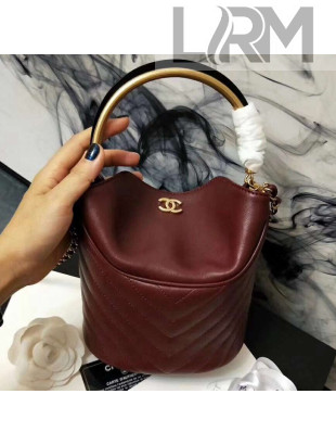 Chanel Chevron Lambskin Handle with Chic Bucket Bag A57861 Burgundy 2018