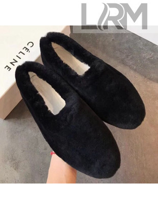 Celine Wool Flat Loafers Black 2019