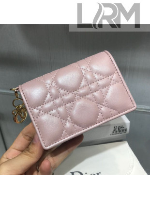 Dior Lady Cannage Lambskin Card Holder Wallet Pearl Pink 2019