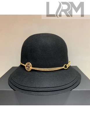 Chanel Wool Bucket Hat with CC Chain Charm Black 2020