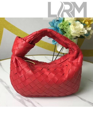 Bottega Veneta Mini BV Jodie Woven Lambskin Hobo Bag Red 2020