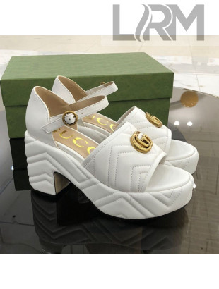 Gucci Chevron Lambskin Platform Sandals White 9cm 2021 01