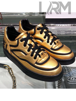 Chanel Metallic Lambskin Low-Top Sneakers G35063 Gold/Black 2019