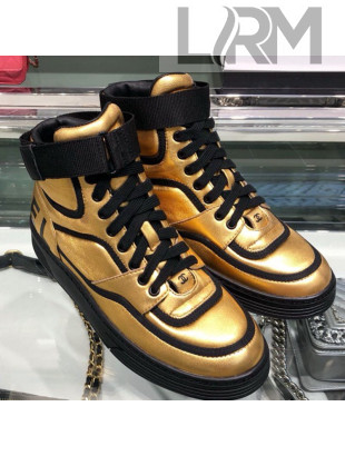 Chanel Metallic Leather High-Top Sneakers G35063 Gold/Black 2019