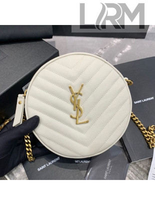 Saint Laurent Vinyle Round Camera Bag in Chevron Grained Leather 610436 White 2019