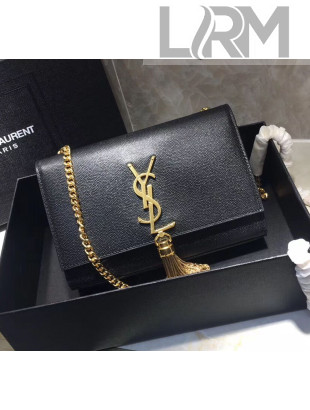 Saint Laurent Kate Small Chain and Tassel Bag in Textured Leather 474366 Black/Gold 2019