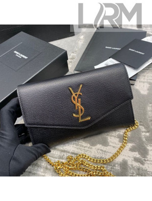 Saint Laurent Uptown Envelope Chain Wallet WOC in Grained Leather 607788 Black 2019