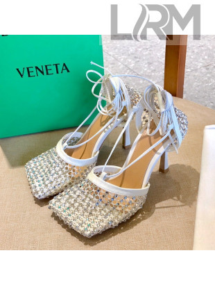 Bottega Veneta Sparkle Stretch Crystal Mesh Sandals 9cm White 2021