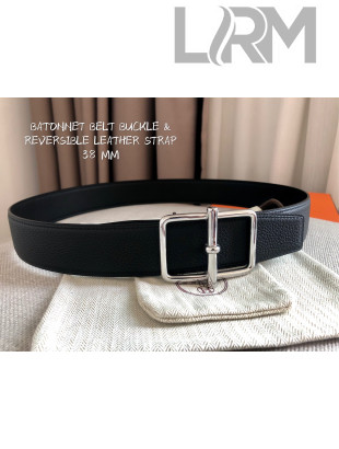 Hermes Batonnet Belt Buckle & Reversible Leather 38mm Black/Silver 2021