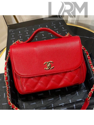 Chanel Quilted Grained Calfskin Messenger Flap Top Handle Bag Red 2019