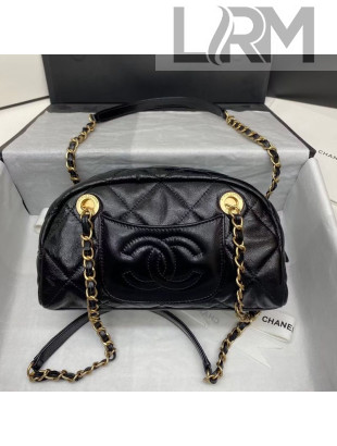 Chanel Shiny Crumpled Calfskin Medium Bowling Bag AS2268 Black 2021